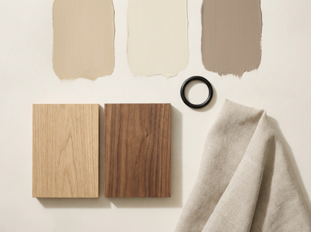 Material Match #1 — Warm neutraal + eiken vs walnoot (en welke accessoires het afmaken)